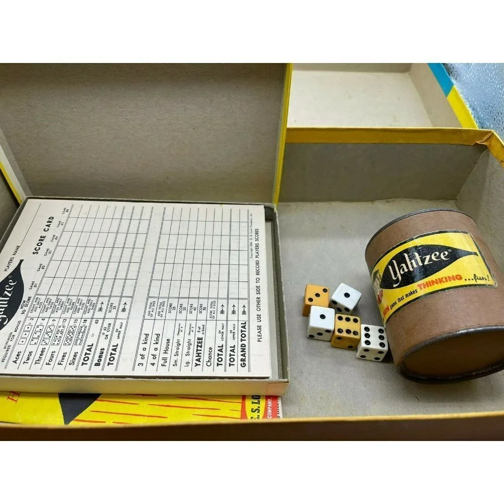 Vintage 1956 Lowe Yahtzee Board Game Dice Family Vintage Condition as is